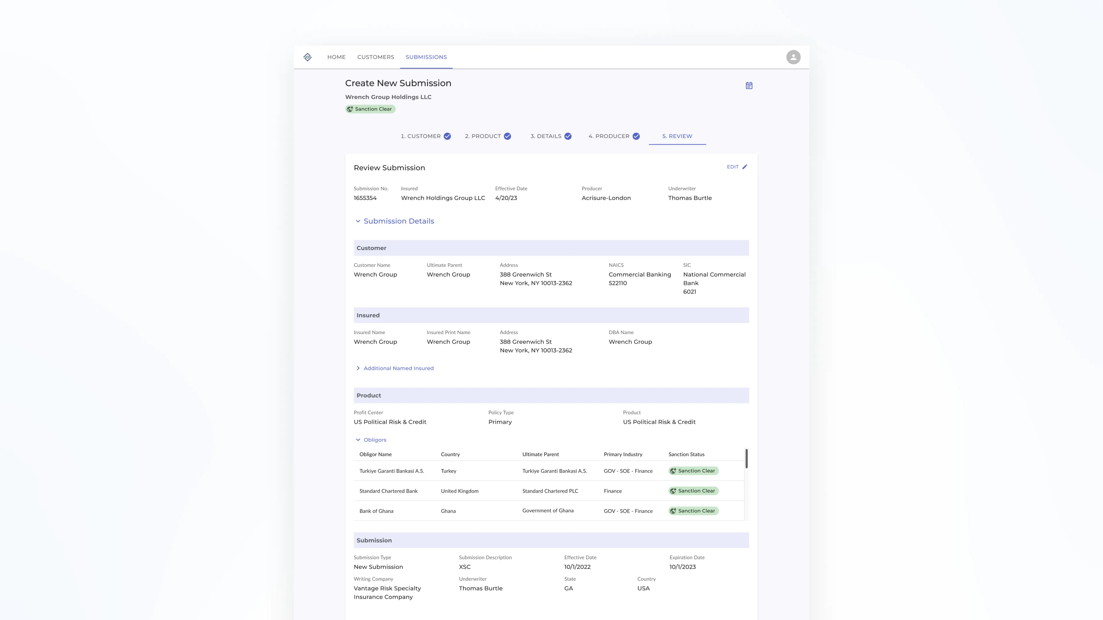 Final Submission Review Screen