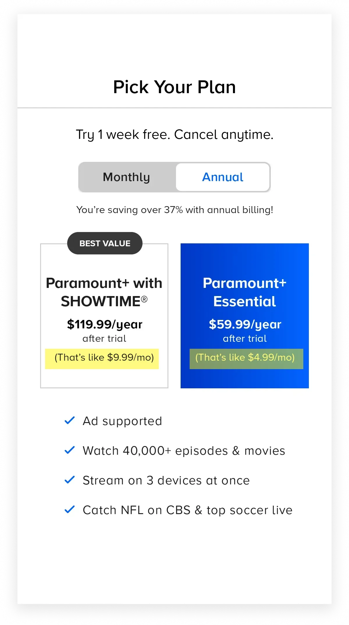 Informal copy on Paramount Plus: That's like $4.99